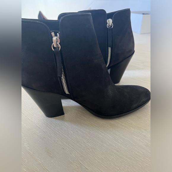 Never worn Barney’s black suede ankle heel boots with wooden heel and zipper - Picture 1 of 5